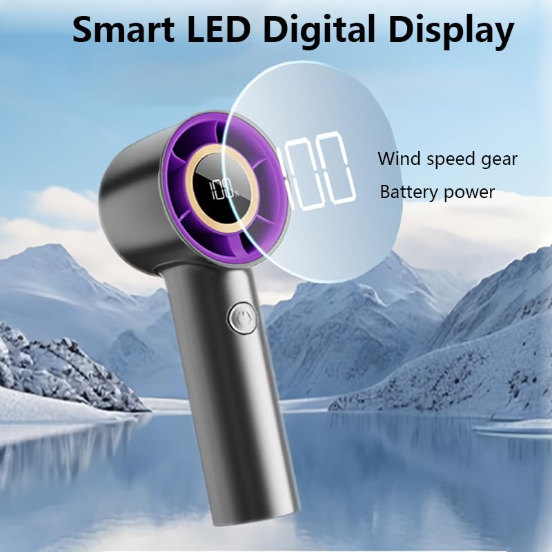 Portable Handheld Fan, Speed (10-100) Adjustable Turbo Mini Fan, [15H Max Cooling Time] 4000mAh Battery Rechargeable Personal Fan with LED Display for Women Men Outdoor Beach Travel Camping