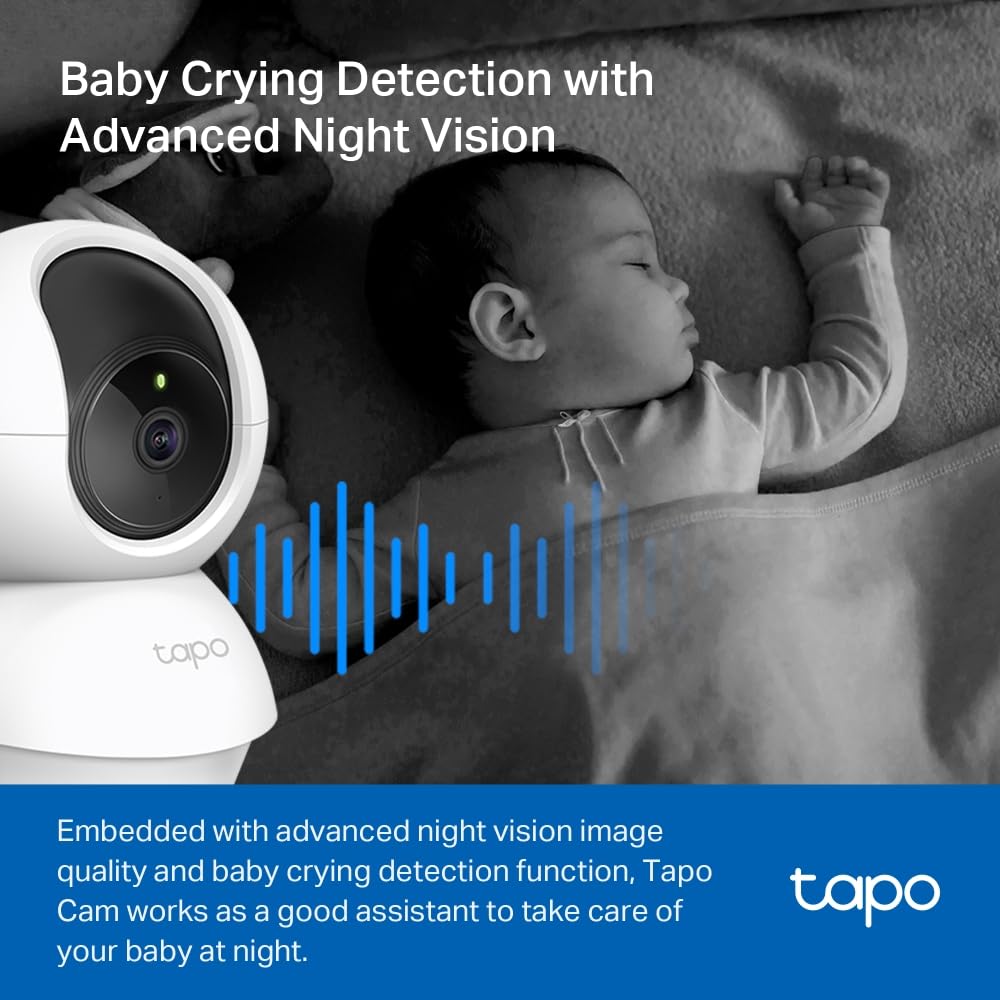 Tapo TP-Link Smart Home Security Wi-Fi Camera, Baby Monitor, 1080P, Free AI Motion/Person/Baby Cry Detection, Tracking, Night Vision, SD Card Slot, Voice Control, No Hub Required, 2-Pack (Tapo C200P2)