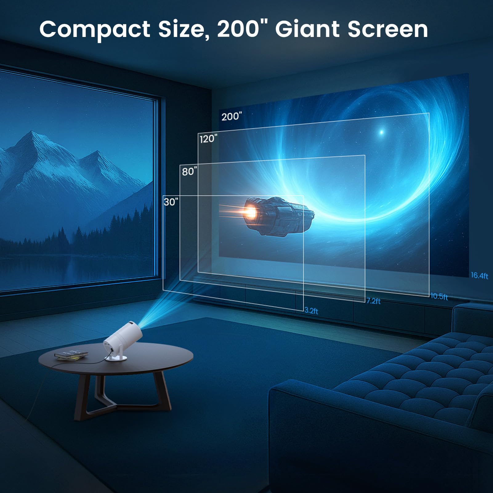 Mini Projector Full HD 1080P, Portable Projector with WiFi and Two-Way Bluetooth, 180° Rotatable, Auto Vertical Keystone, Dust Removal Design, Compatible with Smartphone, TV Stick, HDMI