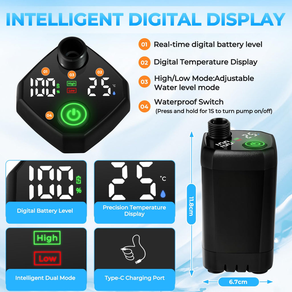 Portable Shower for Camping, 6000mAh Rechargeable Camping Shower with Intelligent LED Display, 4 Spray Modes, IPX7 Waterproof Outdoor Camp Pump for Hiking, Beach, Travel, Car, Pet