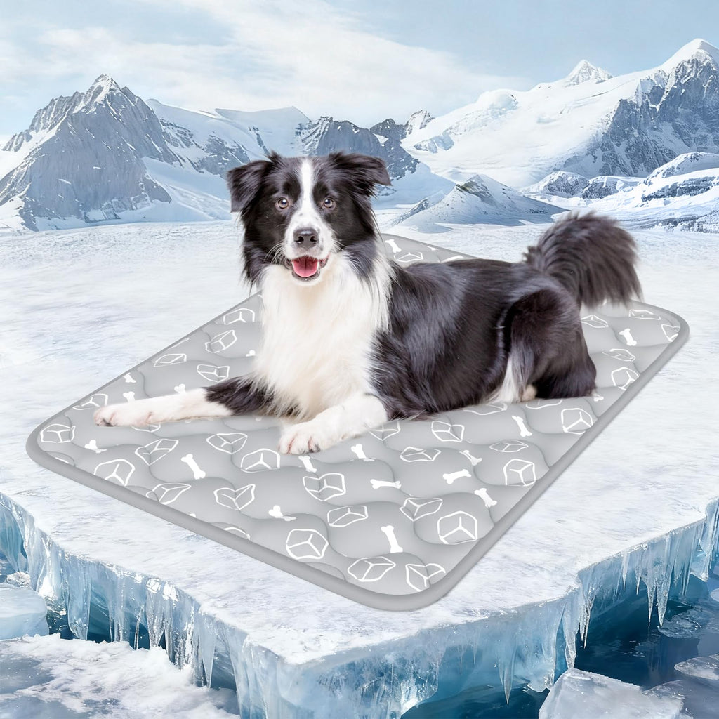 Rywell Dog Cooling Mat Elegant Grey,110 * 80cm Thicken Cooling Mat for Dogs,Dog Cooling Mat Large with Endothermic Color Changing Arc-Chill Cooling Fiber(Q-Max>0.5), Washable, Non-Toxic&Non-Slip