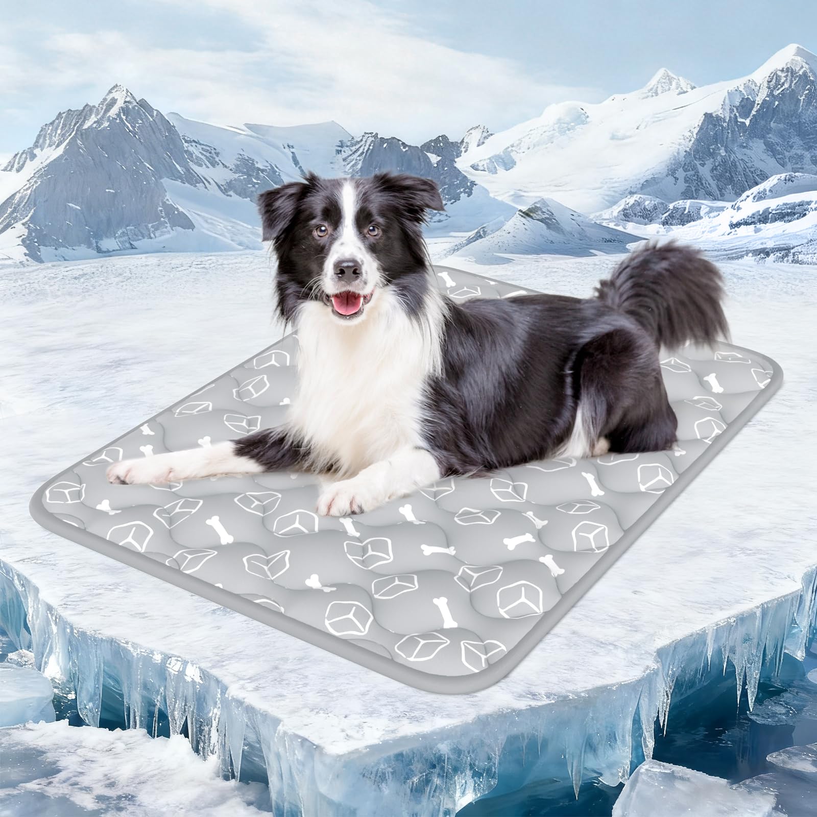 Rywell Dog Cooling Mat Elegant Grey,110 * 80cm Thicken Cooling Mat for Dogs,Dog Cooling Mat Large with Endothermic Color Changing Arc-Chill Cooling Fiber(Q-Max>0.5), Washable, Non-Toxic&Non-Slip
