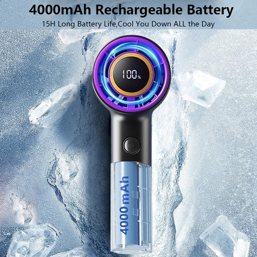 Portable Handheld Fan, Speed (10-100) Adjustable Turbo Mini Fan, [15H Max Cooling Time] 4000mAh Battery Rechargeable Personal Fan with LED Display for Women Men Outdoor Beach Travel Camping