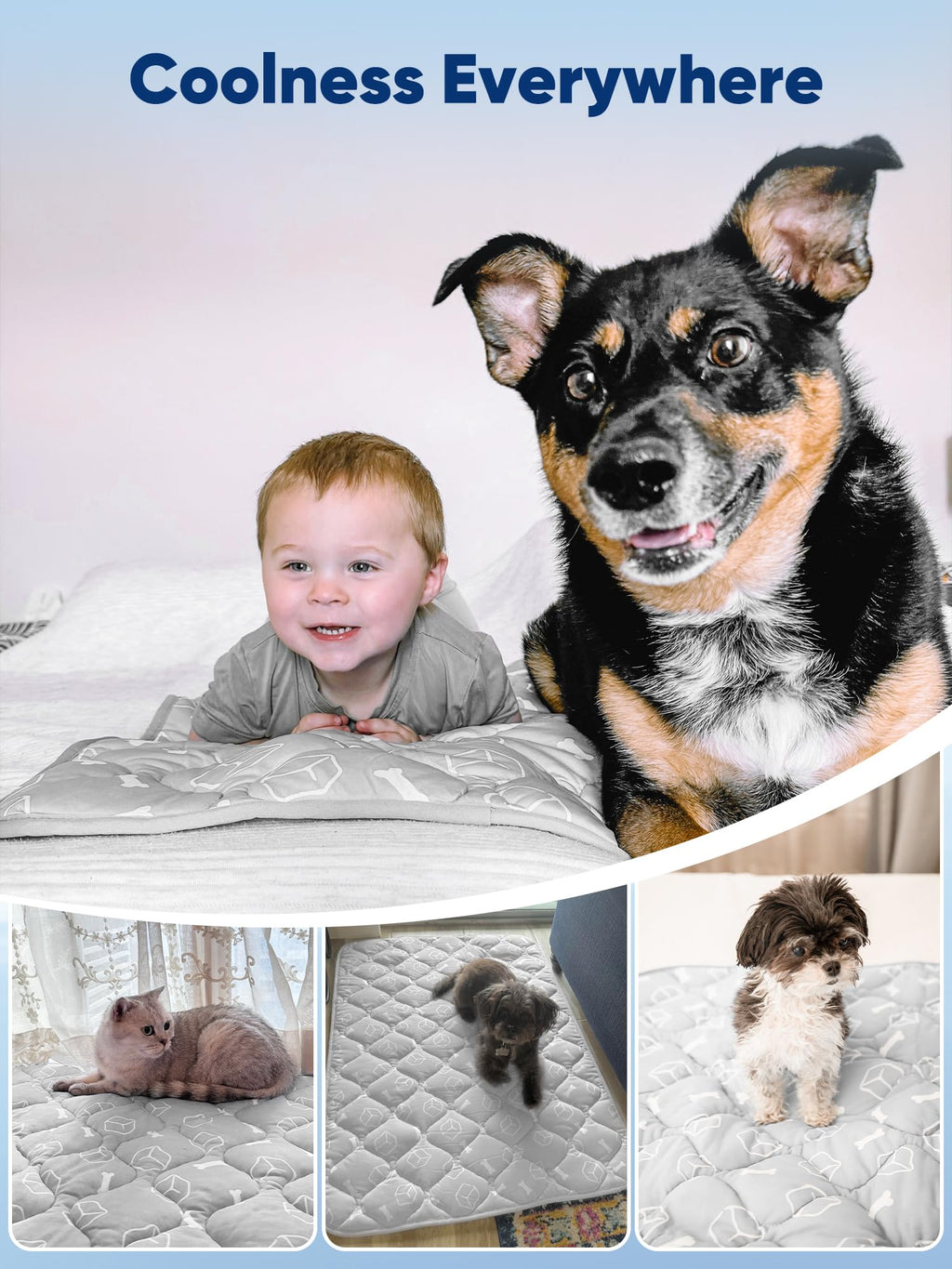 Rywell Dog Cooling Mat Elegant Grey,110 * 80cm Thicken Cooling Mat for Dogs,Dog Cooling Mat Large with Endothermic Color Changing Arc-Chill Cooling Fiber(Q-Max>0.5), Washable, Non-Toxic&Non-Slip