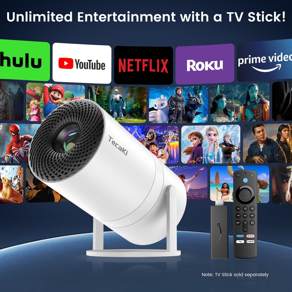 Mini Projector Full HD 1080P, Portable Projector with WiFi and Two-Way Bluetooth, 180° Rotatable, Auto Vertical Keystone, Dust Removal Design, Compatible with Smartphone, TV Stick, HDMI