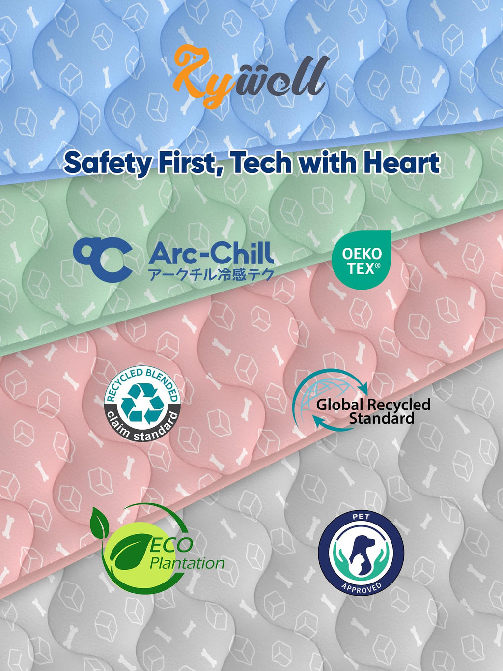 Rywell Dog Cooling Mat Elegant Grey,110 * 80cm Thicken Cooling Mat for Dogs,Dog Cooling Mat Large with Endothermic Color Changing Arc-Chill Cooling Fiber(Q-Max>0.5), Washable, Non-Toxic&Non-Slip