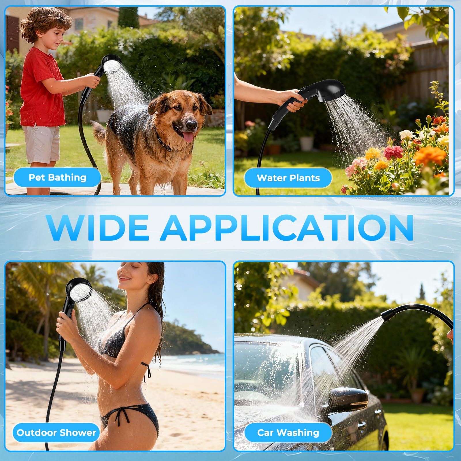 Portable Shower for Camping, 6000mAh Rechargeable Camping Shower with Intelligent LED Display, 4 Spray Modes, IPX7 Waterproof Outdoor Camp Pump for Hiking, Beach, Travel, Car, Pet