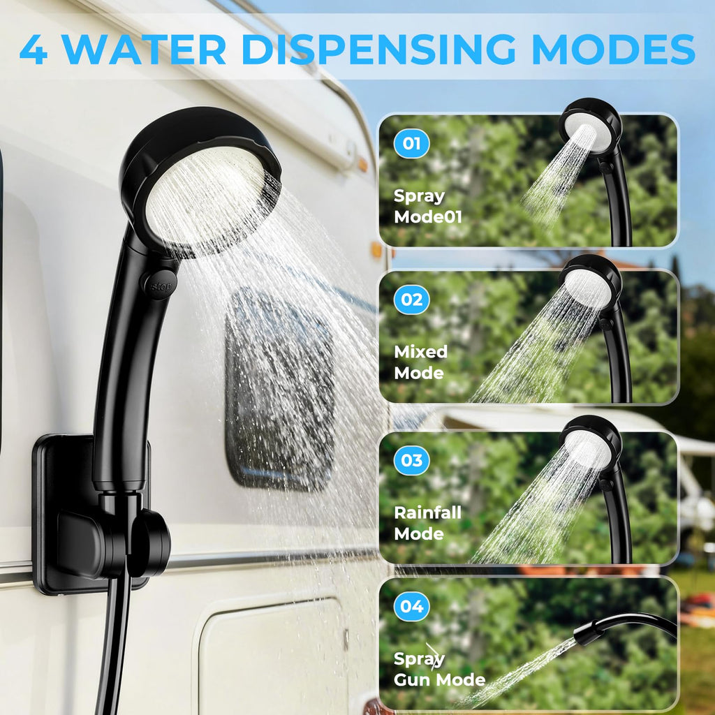 Portable Shower for Camping, 6000mAh Rechargeable Camping Shower with Intelligent LED Display, 4 Spray Modes, IPX7 Waterproof Outdoor Camp Pump for Hiking, Beach, Travel, Car, Pet