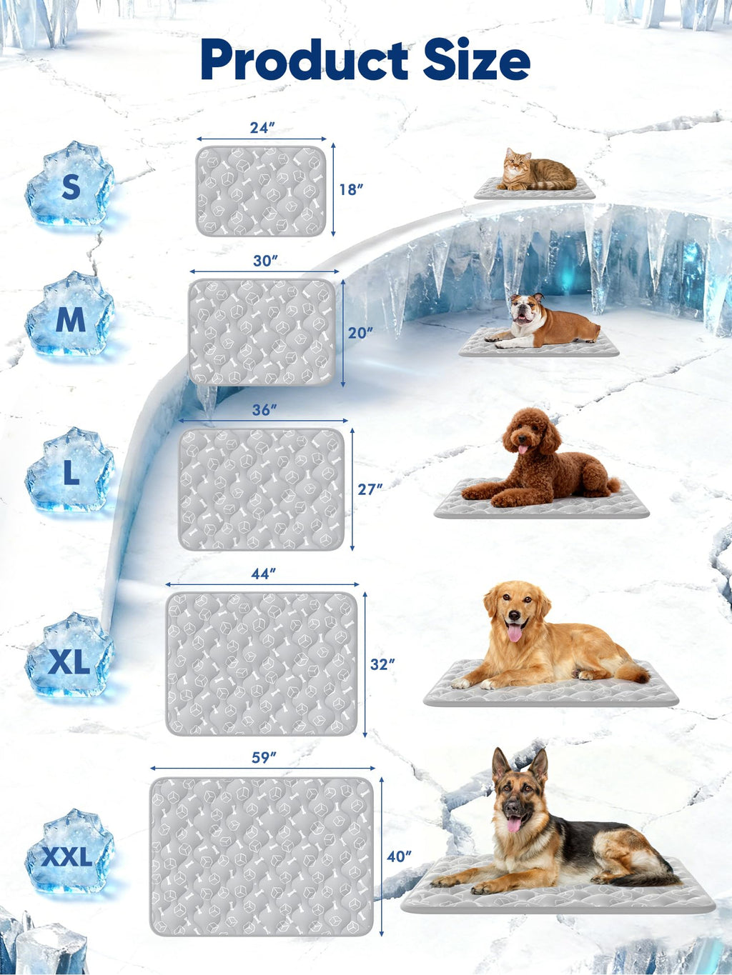 Rywell Dog Cooling Mat Elegant Grey,110 * 80cm Thicken Cooling Mat for Dogs,Dog Cooling Mat Large with Endothermic Color Changing Arc-Chill Cooling Fiber(Q-Max>0.5), Washable, Non-Toxic&Non-Slip