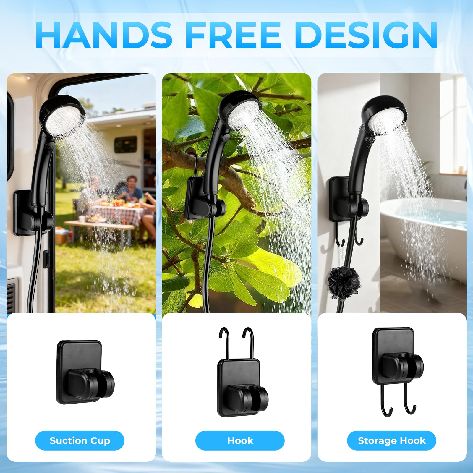 Portable Shower for Camping, 6000mAh Rechargeable Camping Shower with Intelligent LED Display, 4 Spray Modes, IPX7 Waterproof Outdoor Camp Pump for Hiking, Beach, Travel, Car, Pet